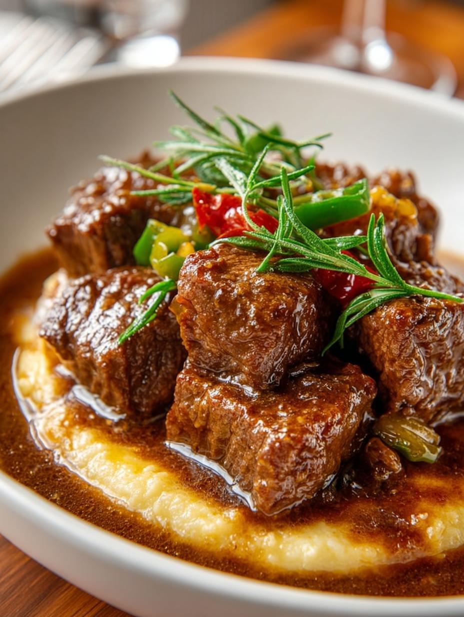 Delicious Beef Tips with Garlic Gravy over Cauliflower Mash - Beef Tips with Garlic - additional detail