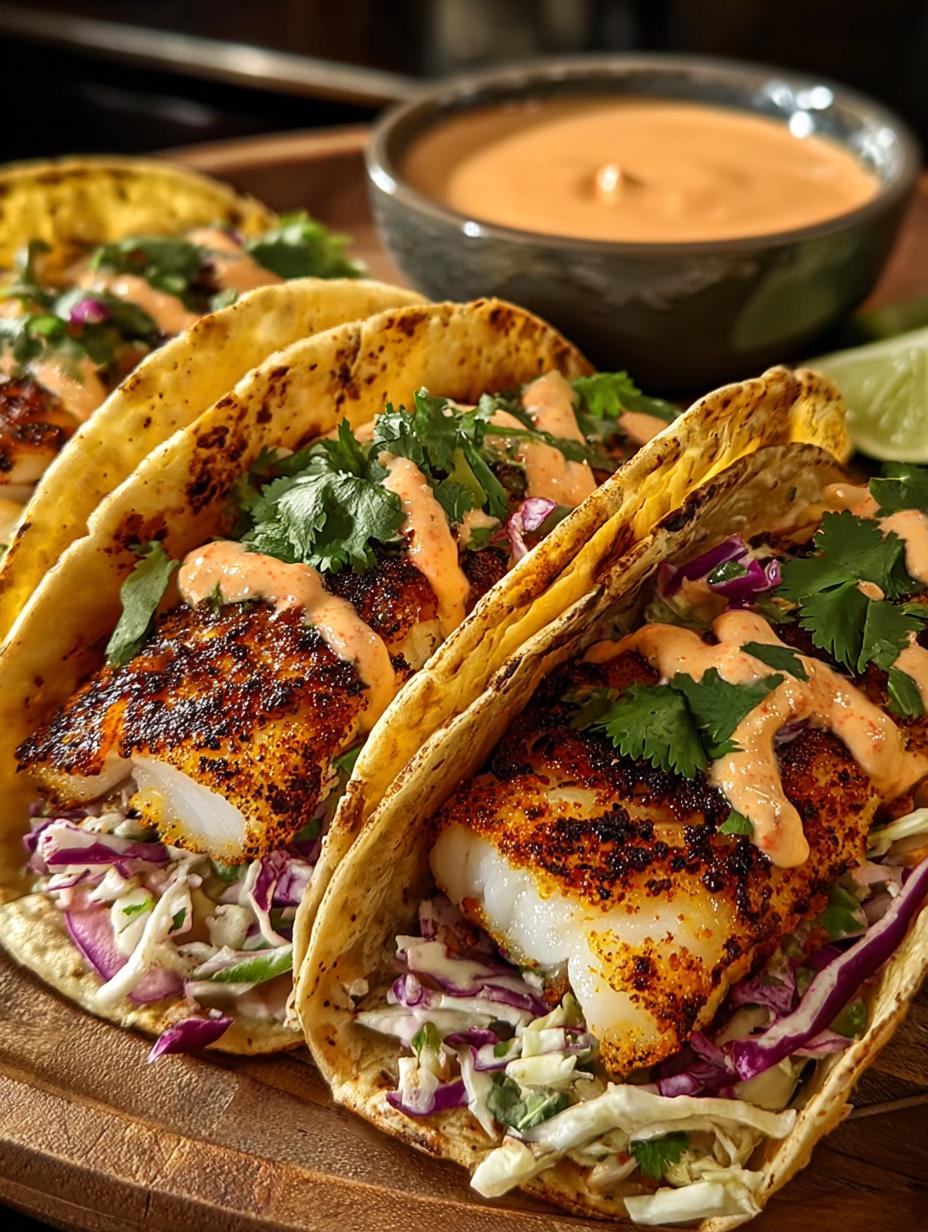 Blackened Fish Tacos with Cilantro Slaw & Sriracha Mayo 5 Blackened Fish Tacos with Cilantro Slaw & Sriracha Mayo - Blackened Fish Tacos with - main visual representation