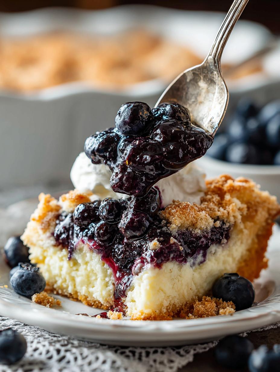 Delicious Blueberry Cheesecake Dump Cake served with whipped cream and fresh blueberries