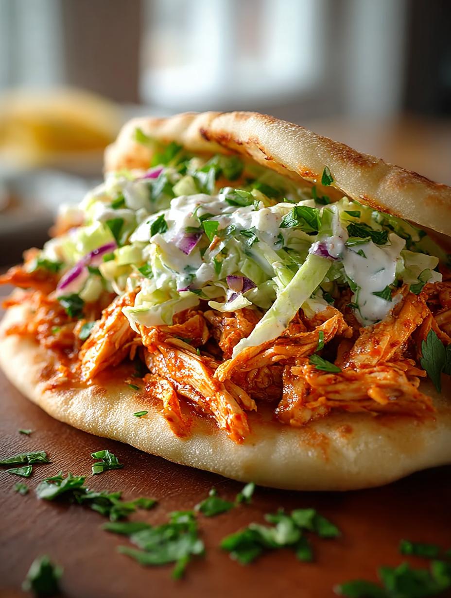 Buffalo Chicken Pitas with Crunchy Slaw for Dinner Delight - Buffalo Chicken Pitas with - additional detail
