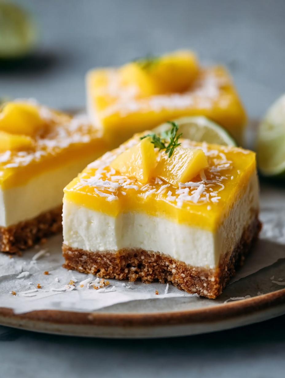 Coconut Mango Cheesecake Bars: 16 Tropical Delights - Coconut Mango Cheesecake Bars - main visual representation