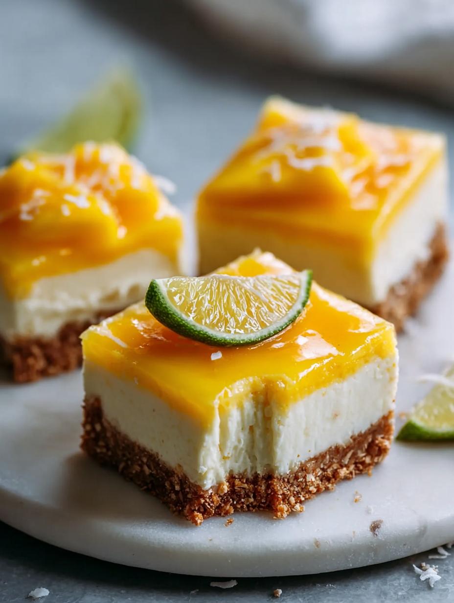 Coconut Mango Cheesecake Bars: 16 Tropical Delights - Coconut Mango Cheesecake Bars - additional detail