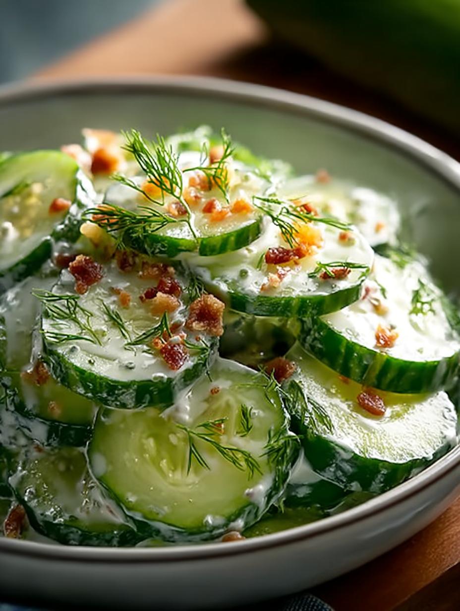 Creamy Cucumber Salad with Bacon and Cheese Delight - Creamy Cucumber Salad with - main visual representation