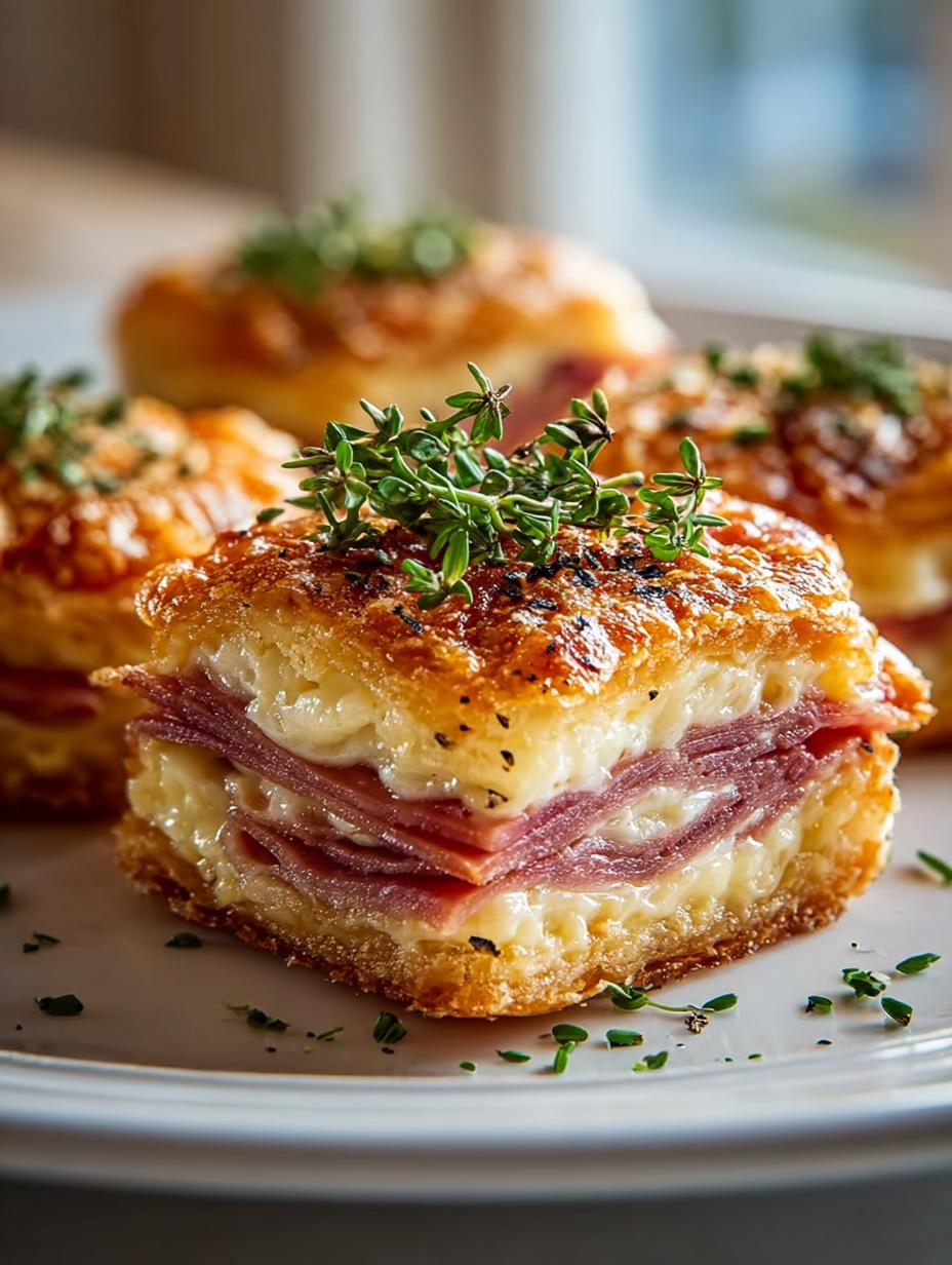 Delicious Crispy Beef Ham Cheese Puff Pastry Stacks - Crispy Beef Ham Cheese - main visual representation