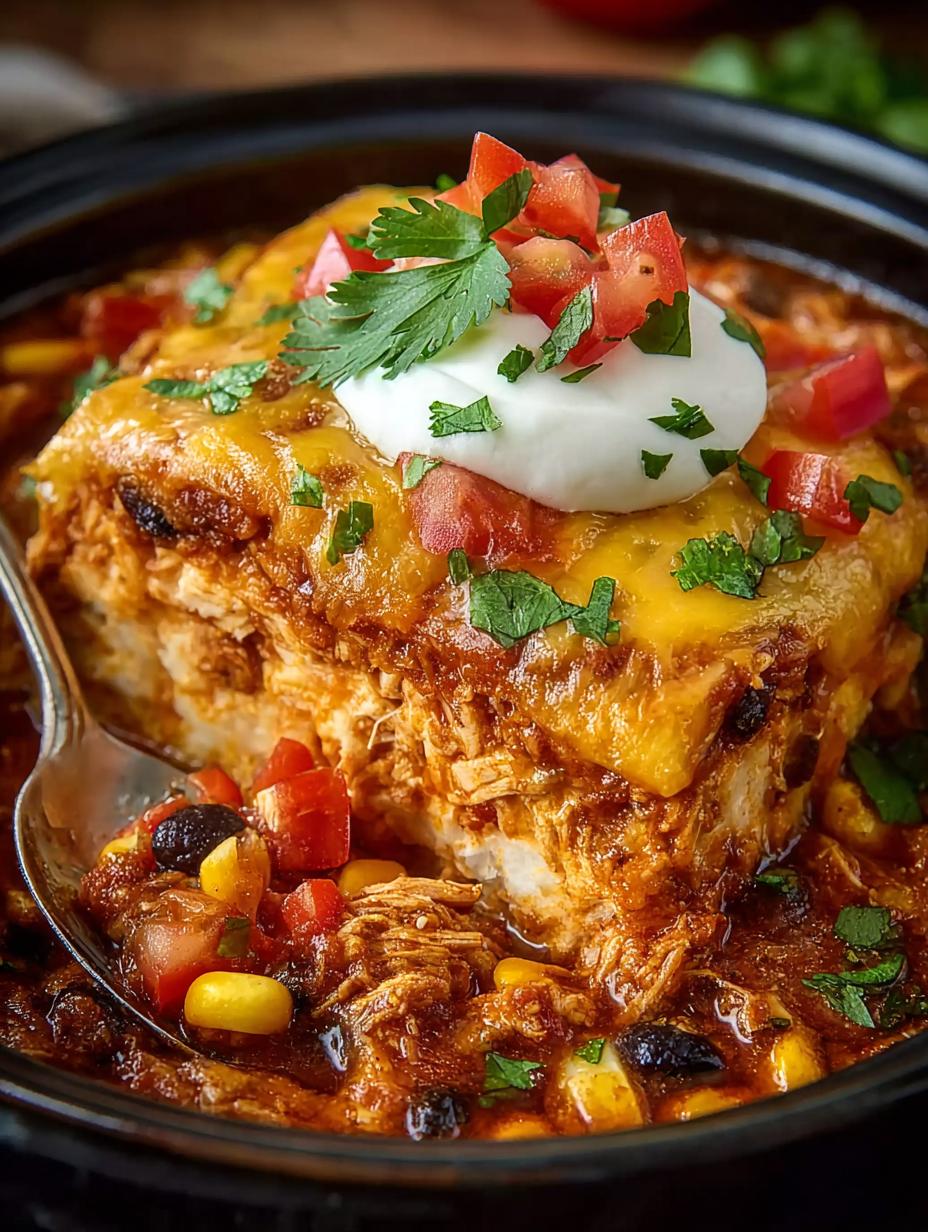 Crockpot Chicken Enchilada Casserole