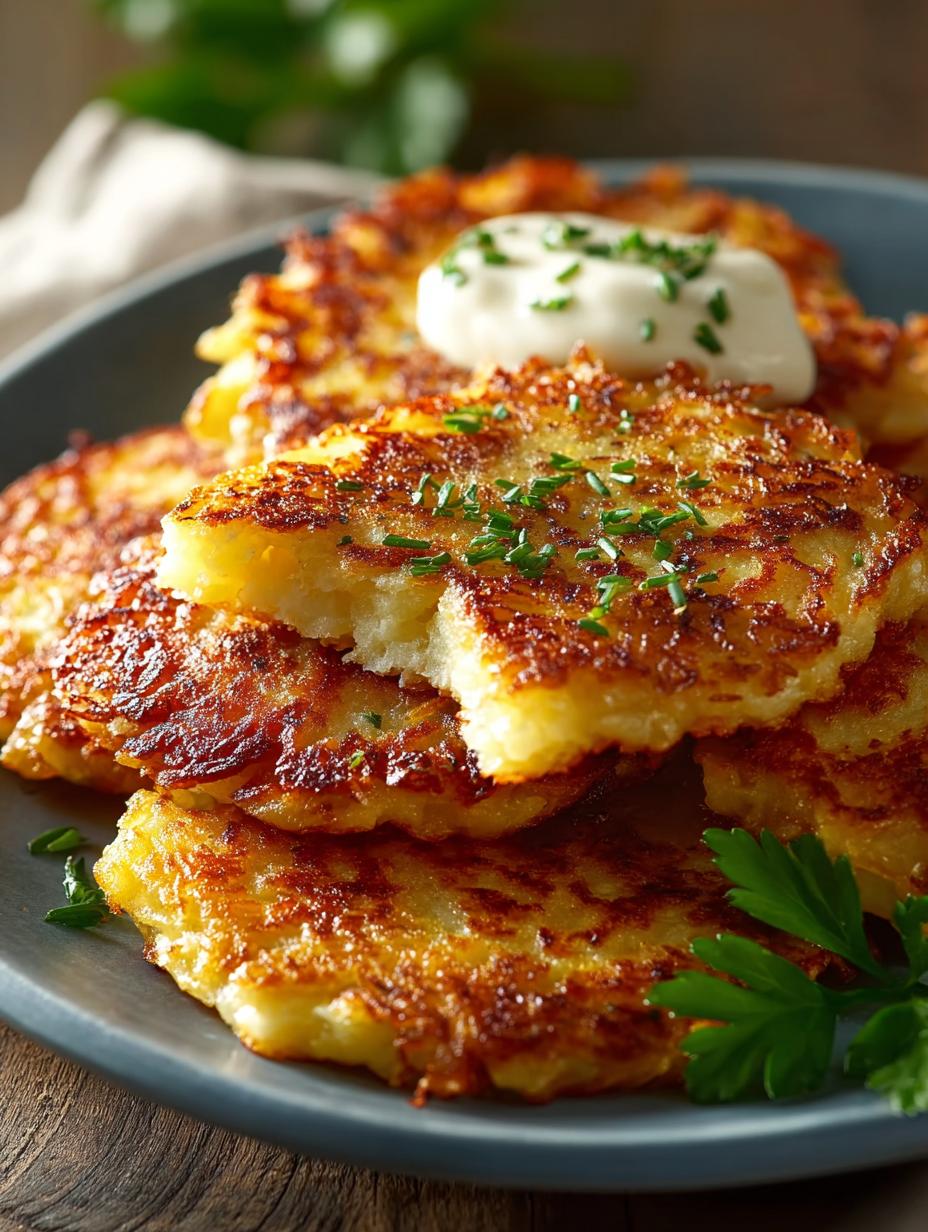 Delicious German Potato Pancakes Crispy served with applesauce