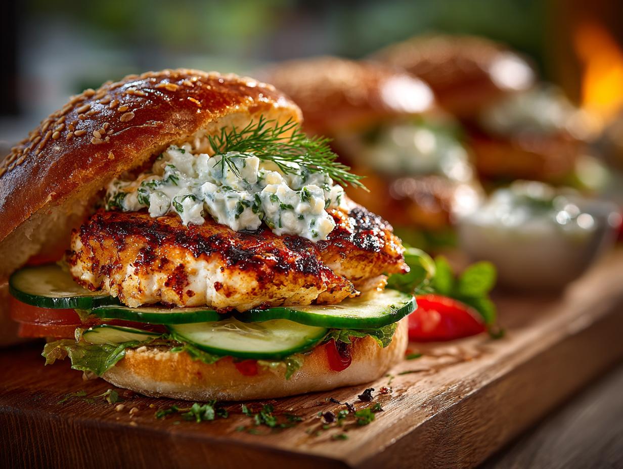 Delicious Greek Chicken Burgers with Tzatziki for Grilling - Greek Chicken Burgers with - additional detail