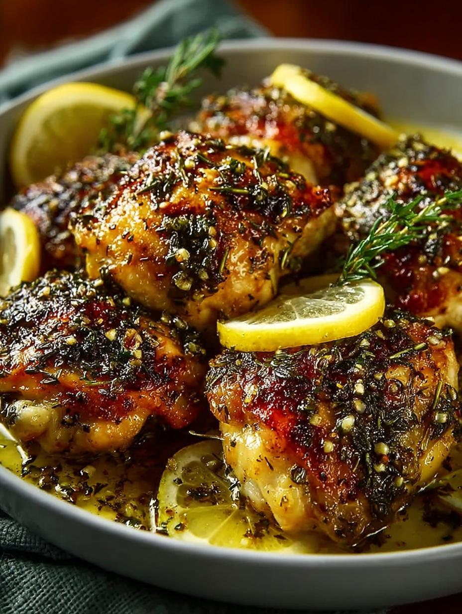 Irresistible Greek Lemon Chicken Thighs marinated and ready to bake