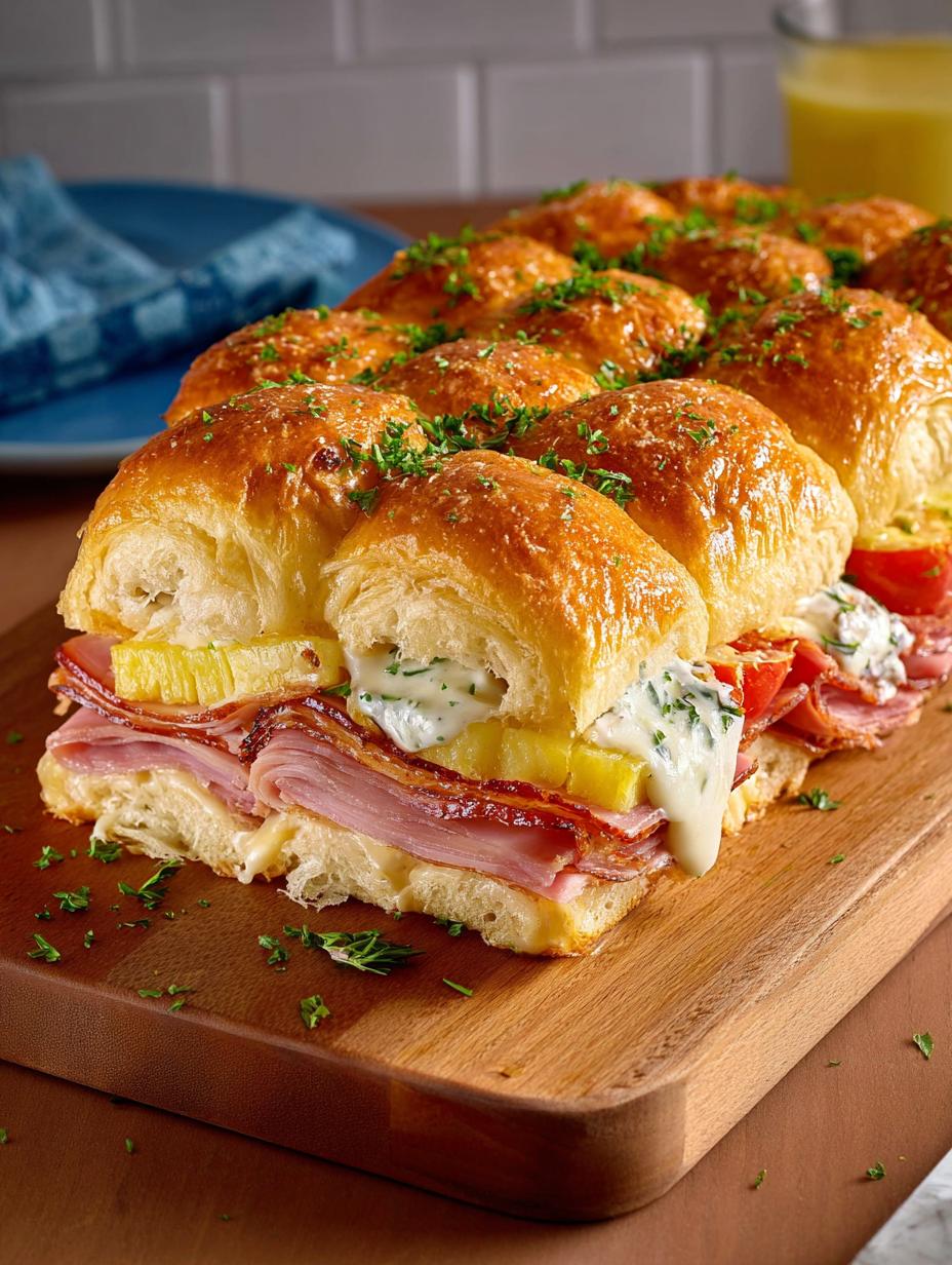 Ham Cheese Hawaiian Roll: 12 Amazing Breakfast Sliders - Ham Cheese Hawaiian Roll - additional detail
