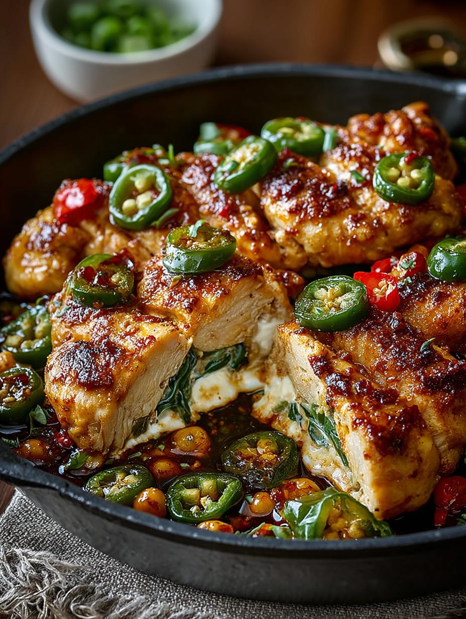 Delicious Jalapeno Chicken served with rice and garnished with sesame seeds