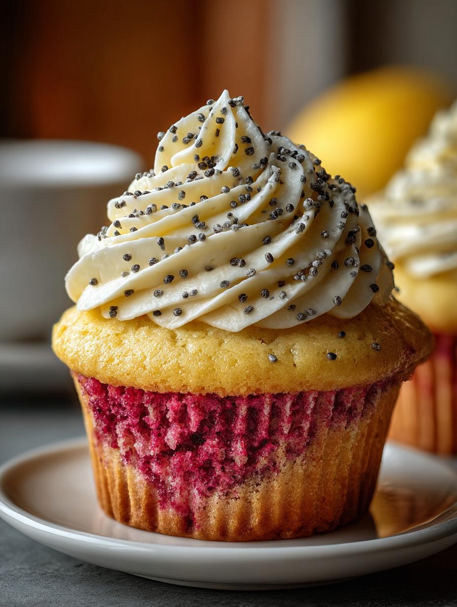 Delicious Lemon Poppy Seed Cupcakes with Blackberry Frosting - Lemon Poppy Seed Cupcakes - additional detail