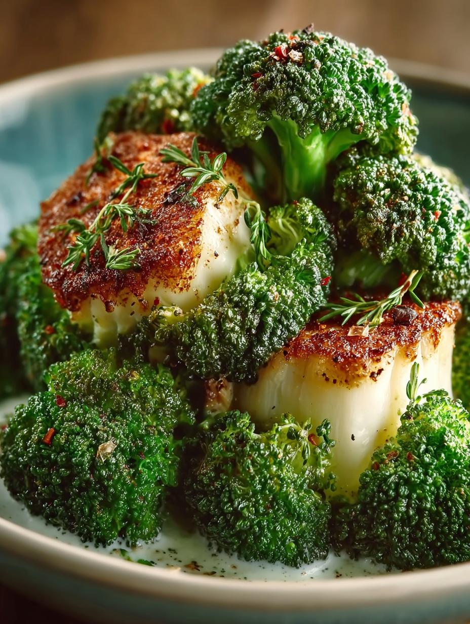 Close-up of Marry Broccoli showcasing its cheesy texture and vibrant colors