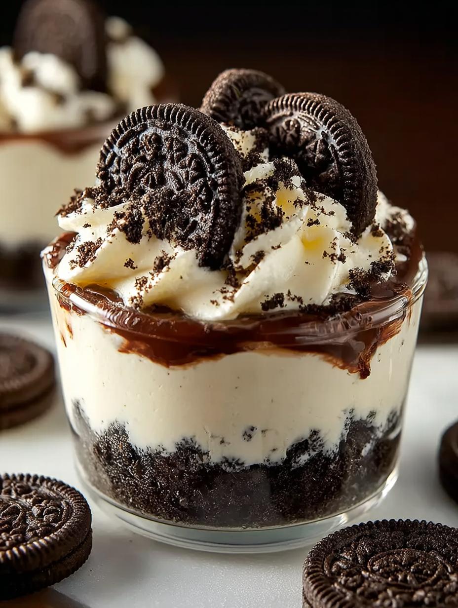 Delicious Oreo Bake Cheesecake Cups ready to serve with whipped cream topping