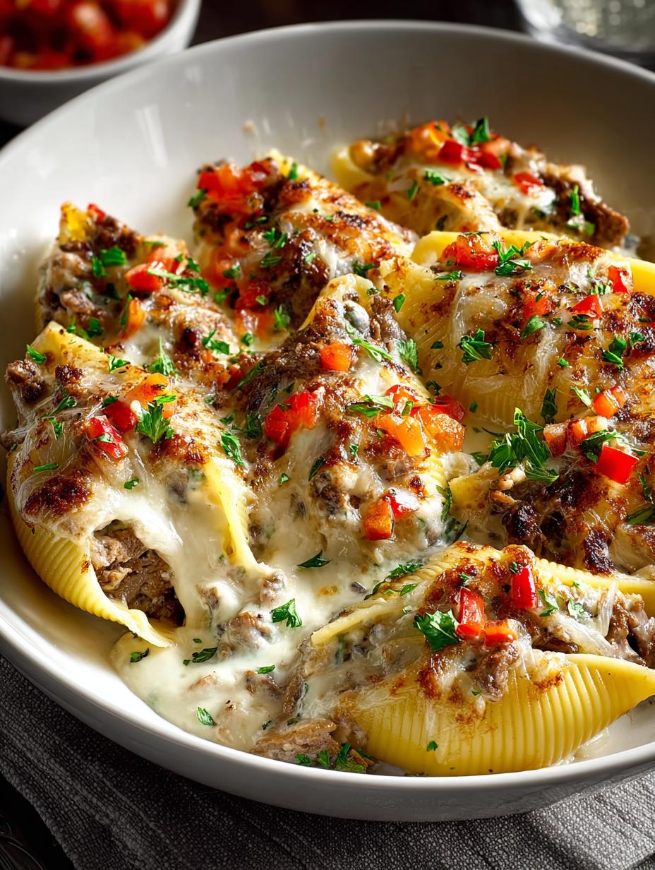 Easy Philly Cheesesteak Stuffed Shells for Dinner - Philly Cheesesteak Stuffed Shells - main visual representation