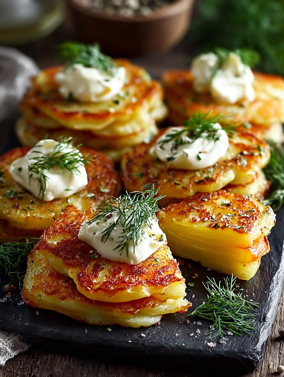 Irresistible potato cakes with smoked salmon served on a platter