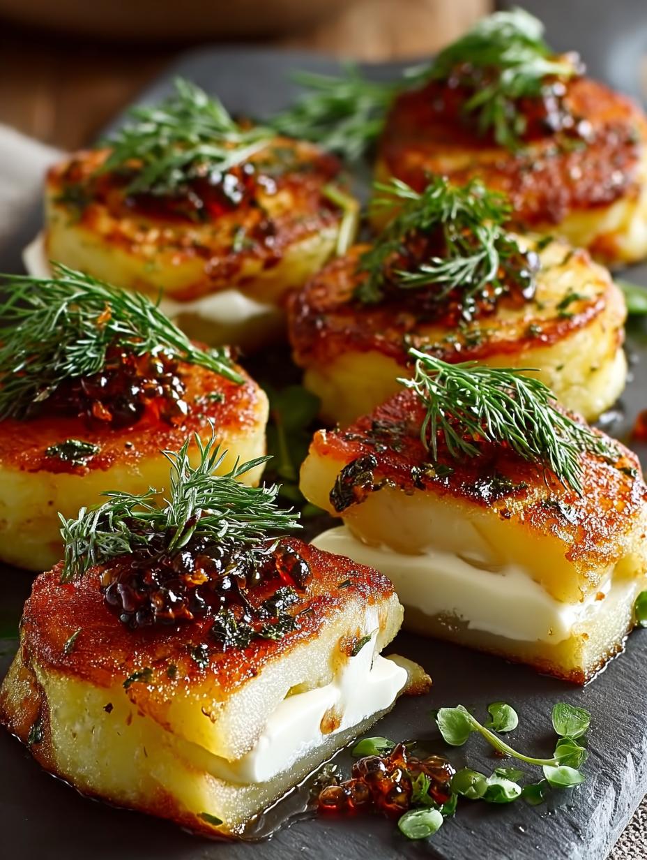 Delicious potato cakes with smoked salmon garnished with dill and caperberries