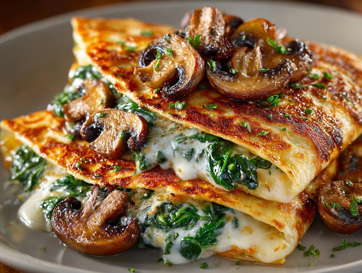 Spinach Mushroom Quesadillas Vegetarian