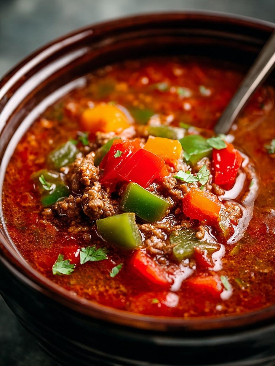 Stuffed Pepper Soup with Ground Beef and Sausage Delight - Stuffed Pepper Soup with - additional detail