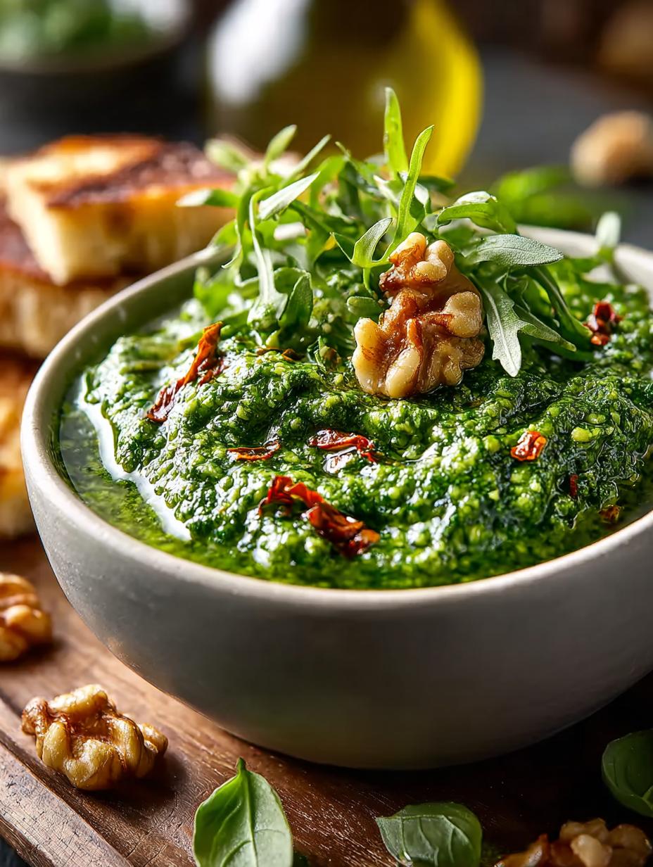 Arugula Walnut Pesto: 5 Bold Ways to Enjoy This Flavorful Sauce 6 Arugula Walnut Pesto: 5 Bold Ways to Enjoy This Flavorful Sauce - Arugula Walnut Pesto - additional detail