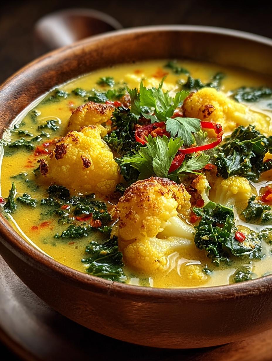 Delicious Curried Cauliflower Kale Soup for Cozy Nights - Curried Cauliflower Kale Soup - main visual representation