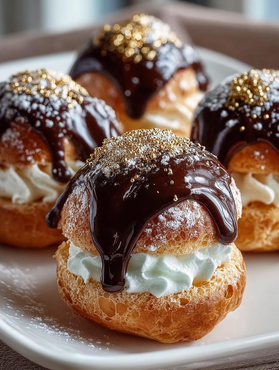 Gold Dusted Chocolate Profiteroles