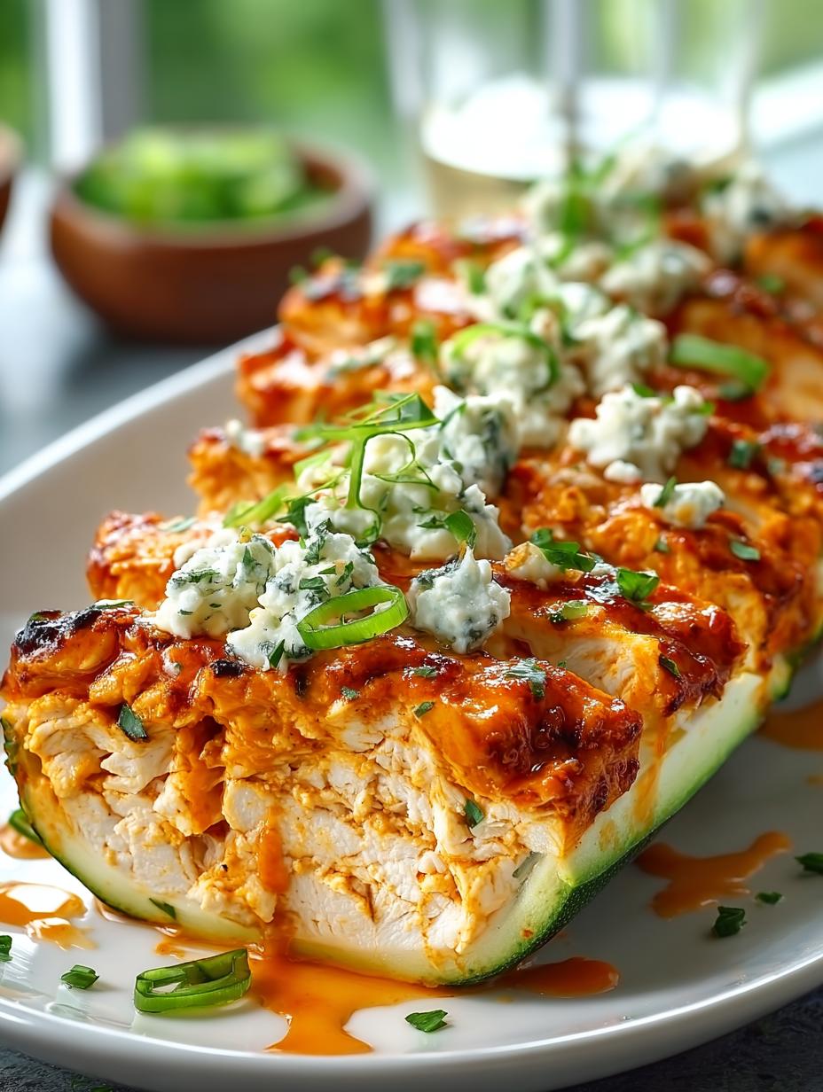 High Protein Buffalo Chicken Stuffed Zucchini Boats - High Protein Buffalo Chicken - main visual representation