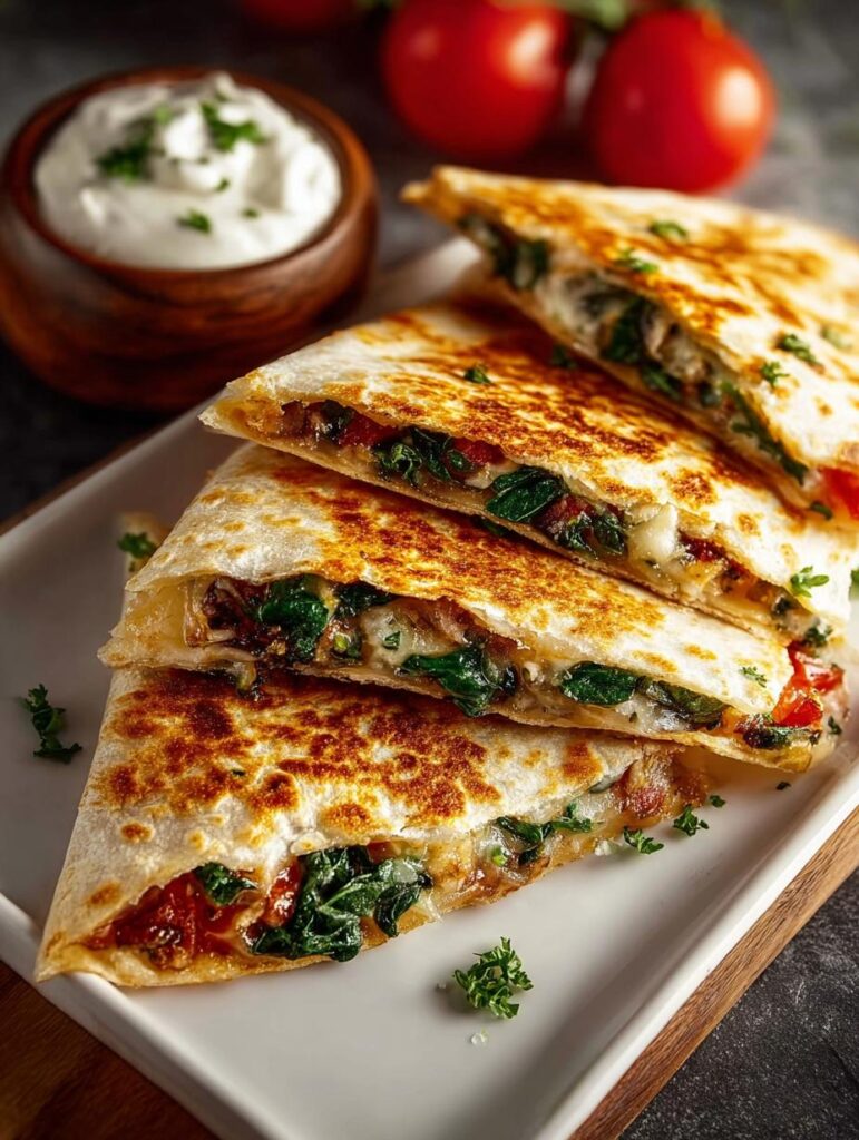 Mediterranean Quesadillas with Spinach