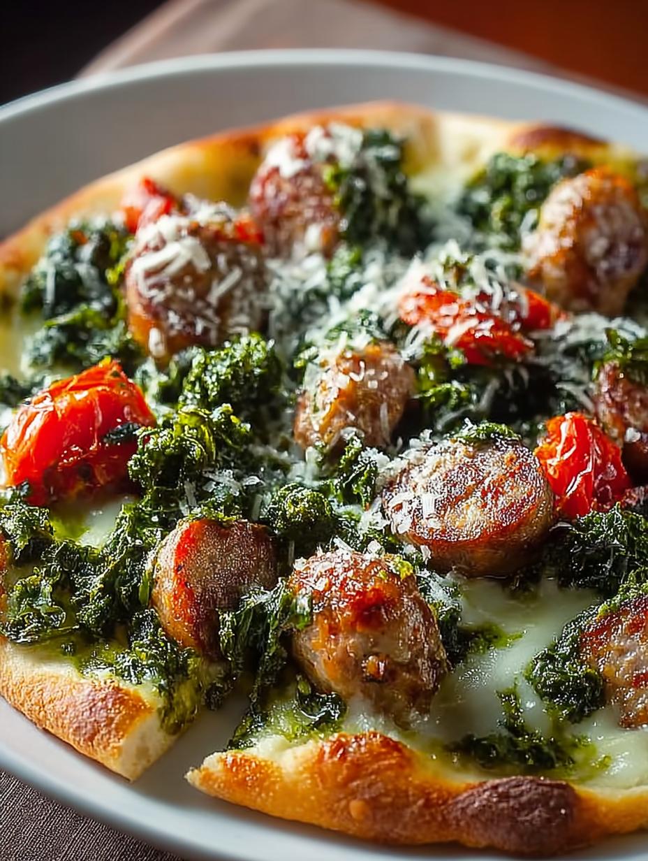 Irresistible Skillet Sausage Kale Pesto fresh from the oven on a serving plate