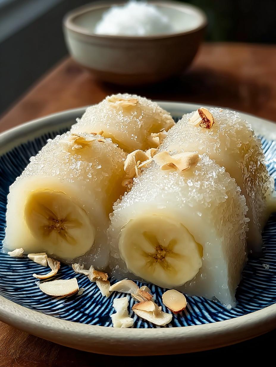 Banana Mochi served with chocolate drizzle