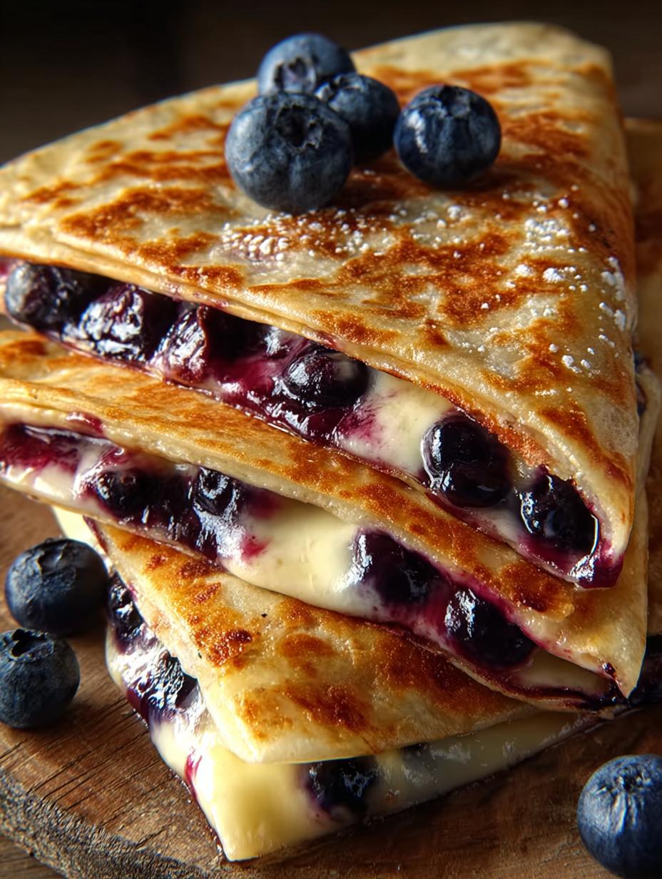 Irresistible Blueberry Breakfast Quesadilla fresh from the pan on a plate
