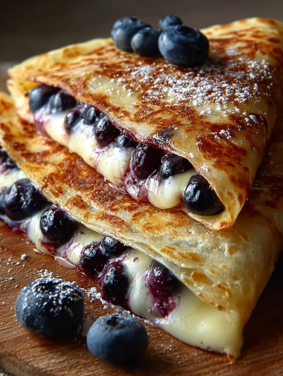 Delicious Blueberry Breakfast Quesadilla served with toppings