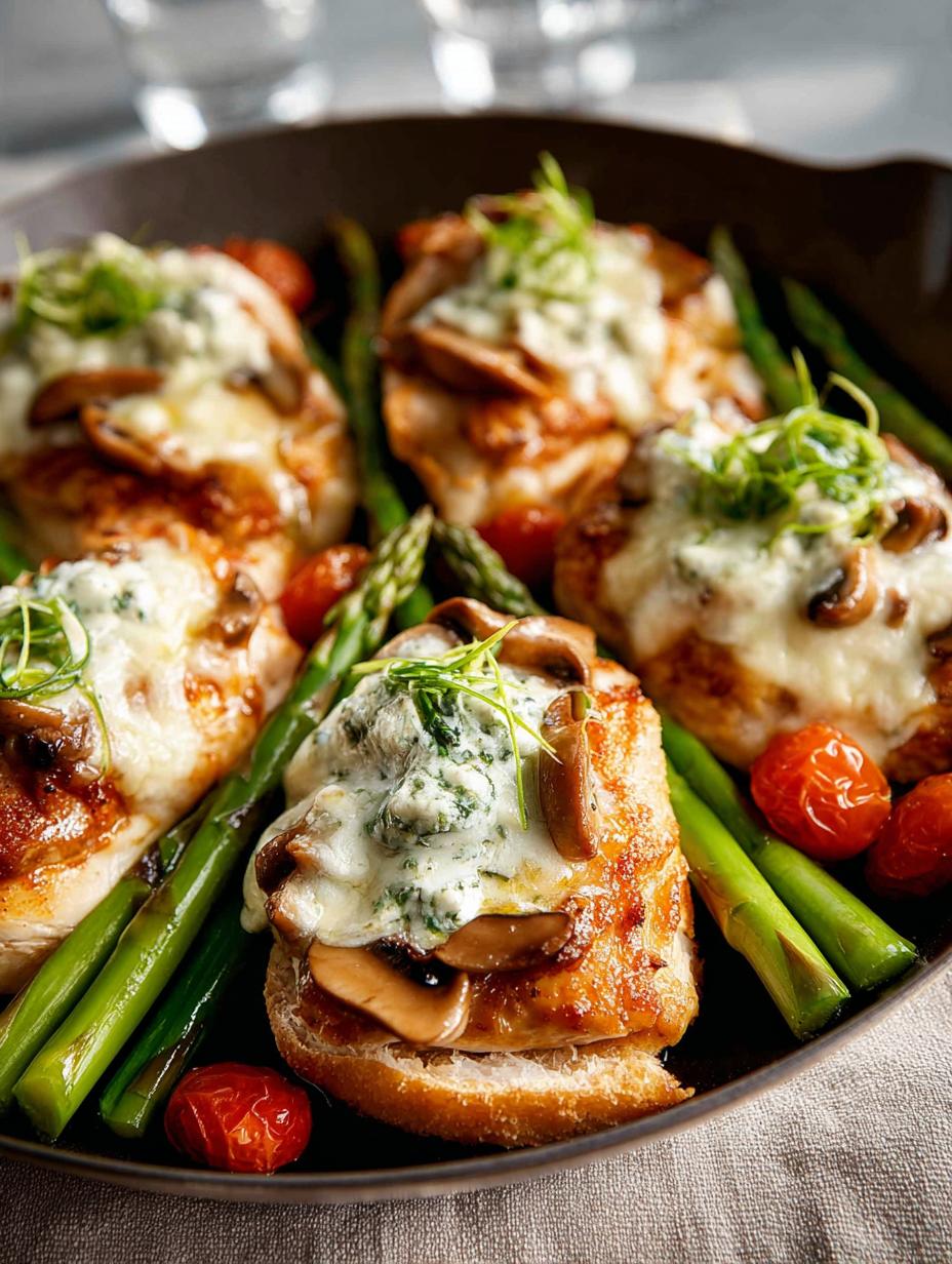 Chicken Madeira garnished with fresh herbs and served with sides