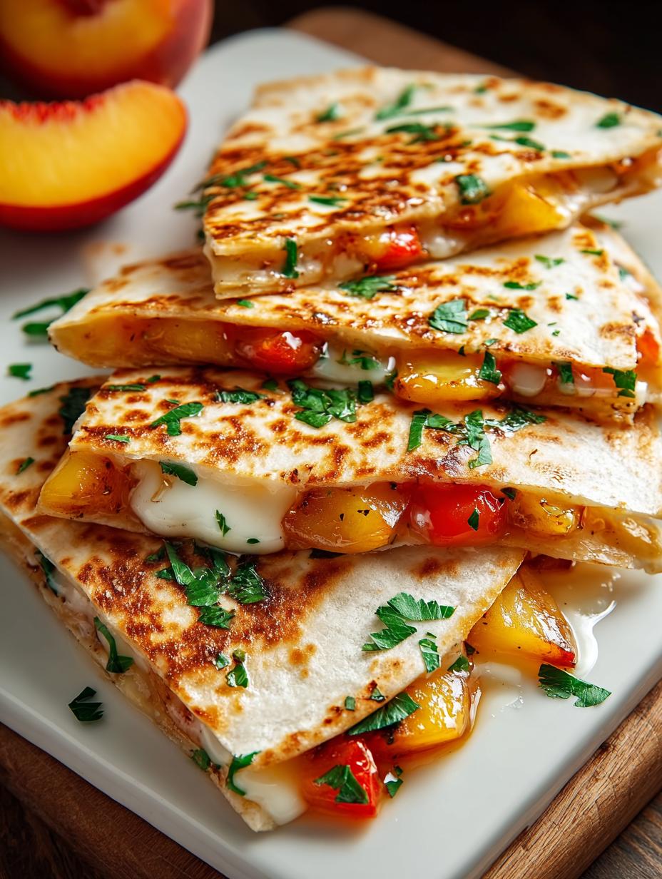 Irresistible peach quesadillas filled with juicy peaches and melted cheese served warm