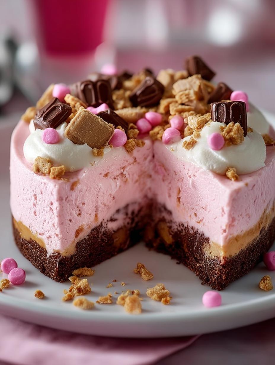 Pink Snickers Cheesecake