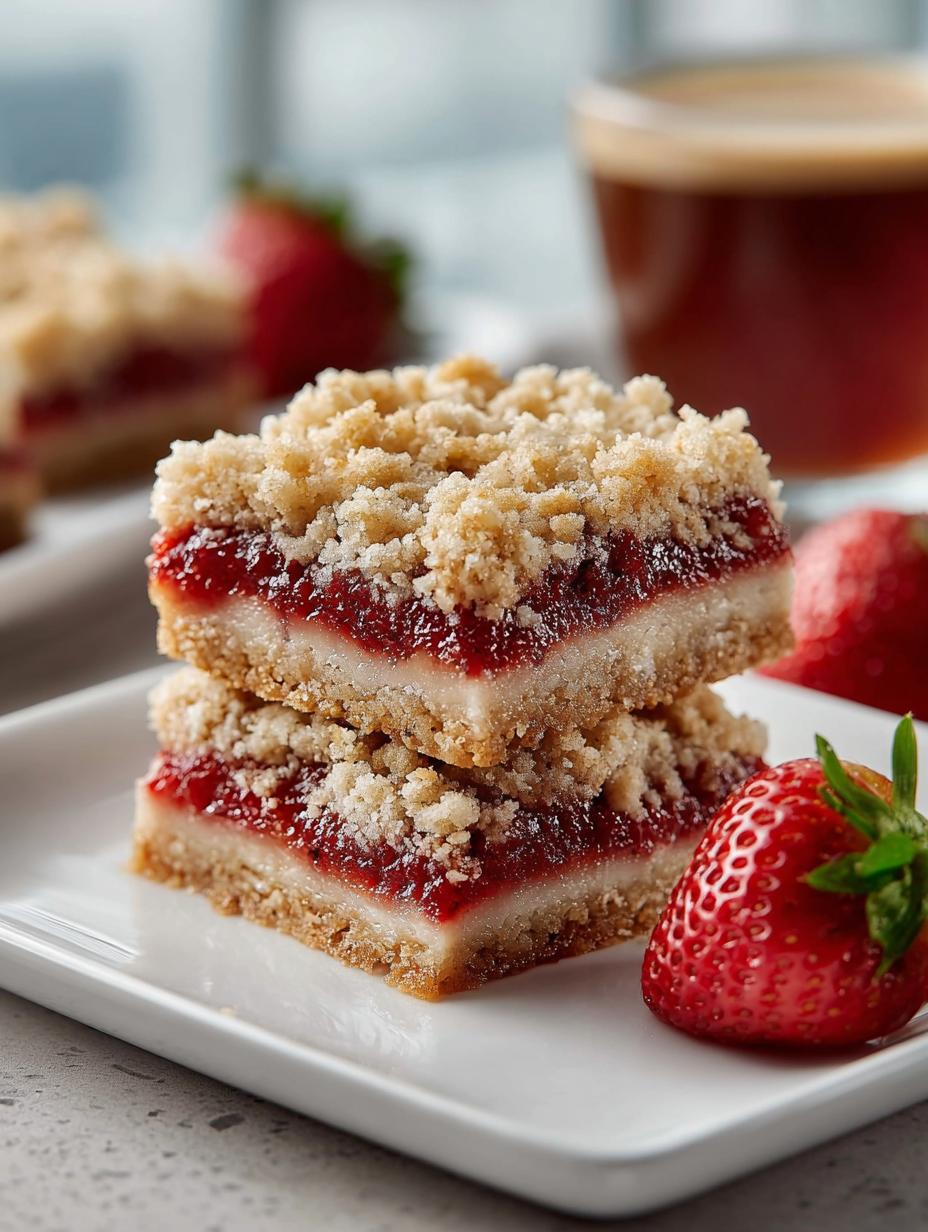 Delicious strawberry oatmeal bars with a buttery oat crust and fresh strawberries