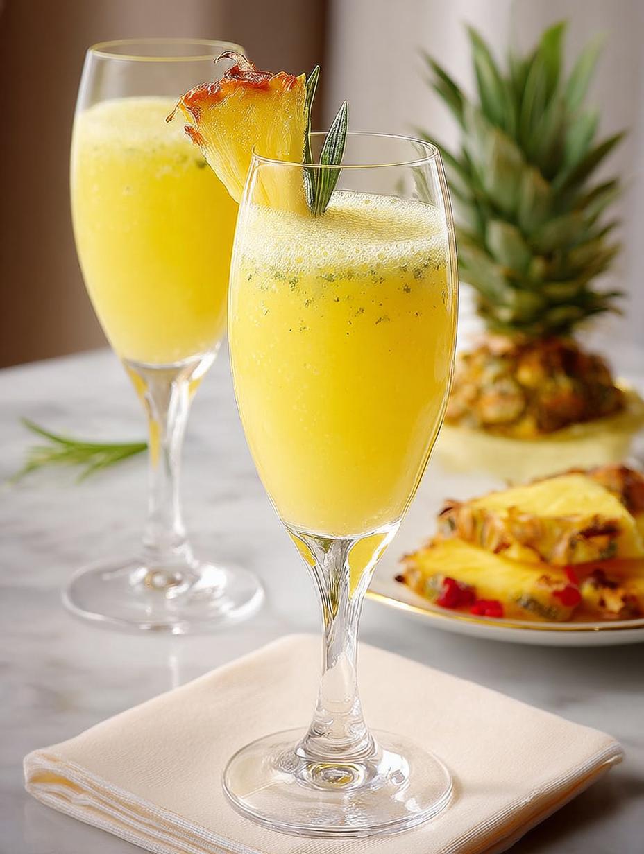 Irresistible Pineapple Mimosas served in elegant flutes for a tropical celebration