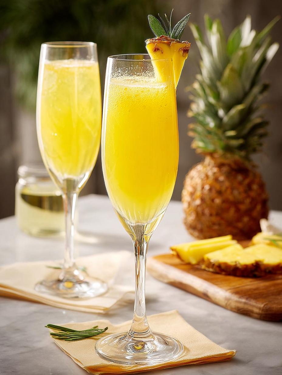 Refreshing Pineapple Mimosas with tropical garnishes for summer parties