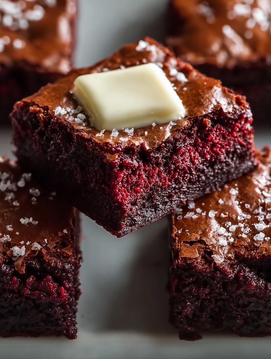 Delicious Red Velvet Brownies with Cream Cheese Frosting on a dessert table